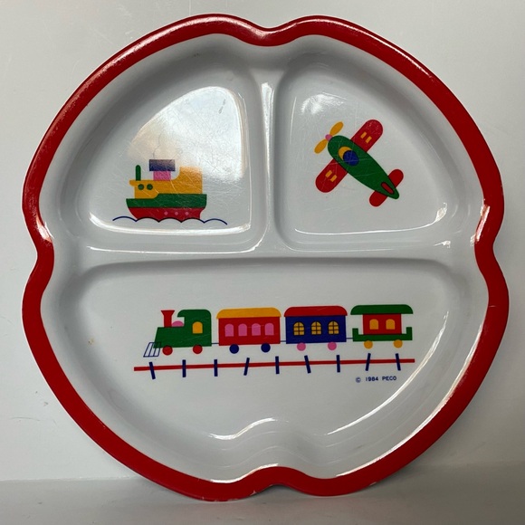 Peco Child's Melamine Divided Plates Trains Boats Airplanes Vintage 1984 Dish - Picture 2 of 16